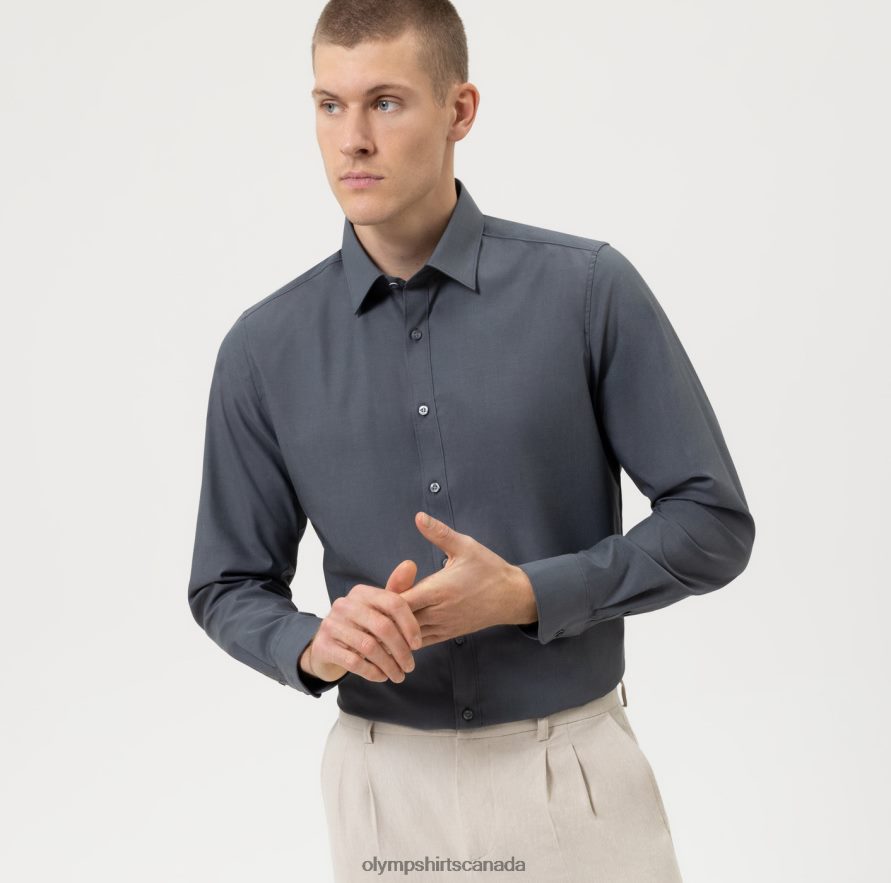 OLYMP Level Five Body Fit, Business Shirt, New York Kent, Anthracite H2P42H847 Clothing