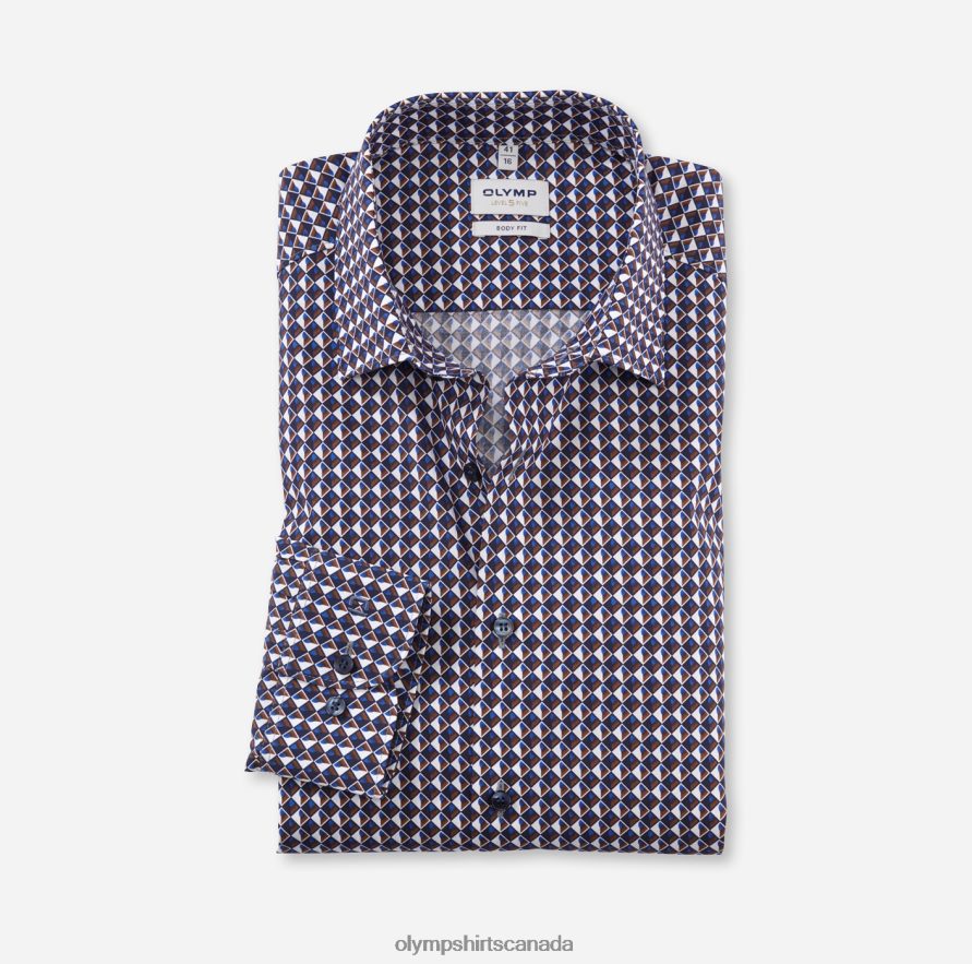 OLYMP Level Five Body Fit, Business Shirt, New York Kent, Reddish Brown H2P42H535 Clothing