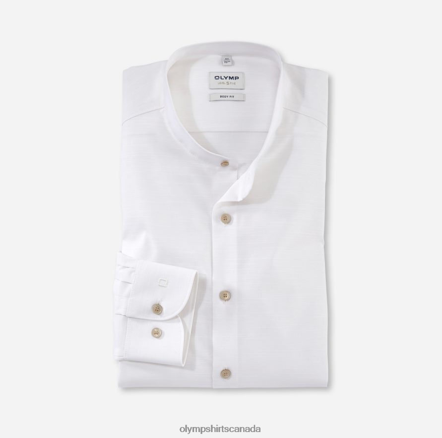 OLYMP Level Five Body Fit, Business Shirt, Stand-Up Collar, Light Beige H2P42H384 Clothing