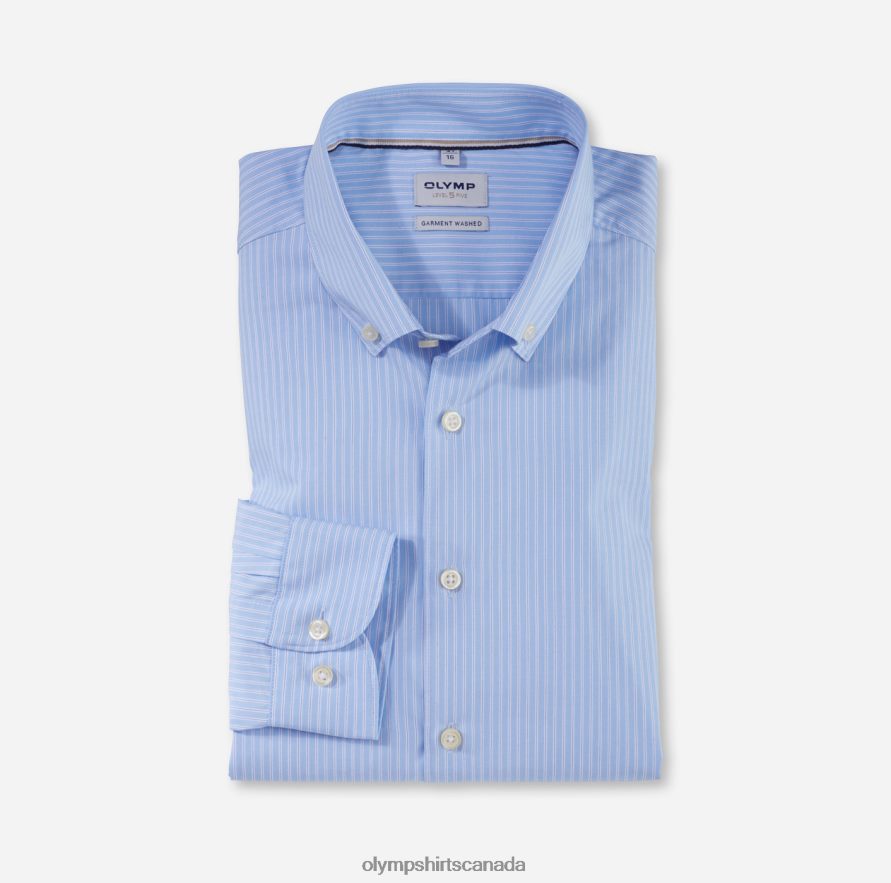 OLYMP Level Five Garment Washed Body Fit, Business Shirt, Button-Down, Bleu H2P42H463 Clothing