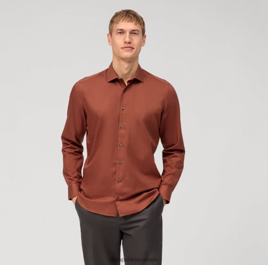 OLYMP Level Five Garment Washed Body Fit, Business Shirt, Kent, Reddish Brown H2P42H471 Clothing