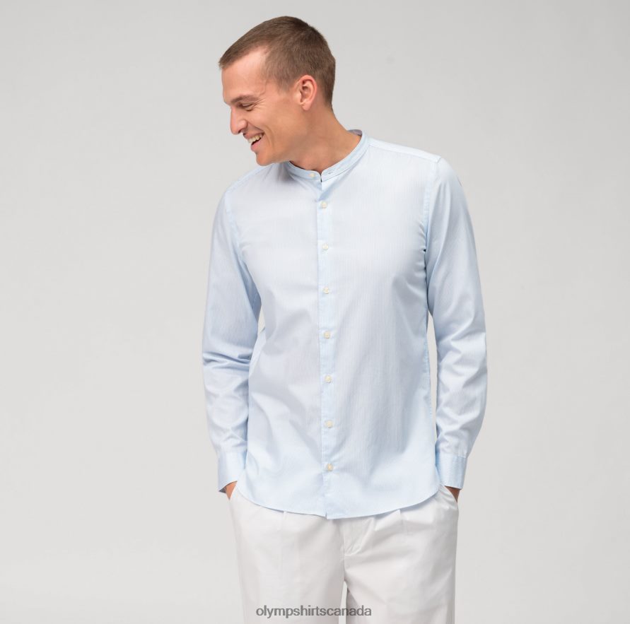 OLYMP Level Five Garment Washed Body Fit, Business Shirt, Stand-Up Collar, Bleu H2P42H496 Clothing