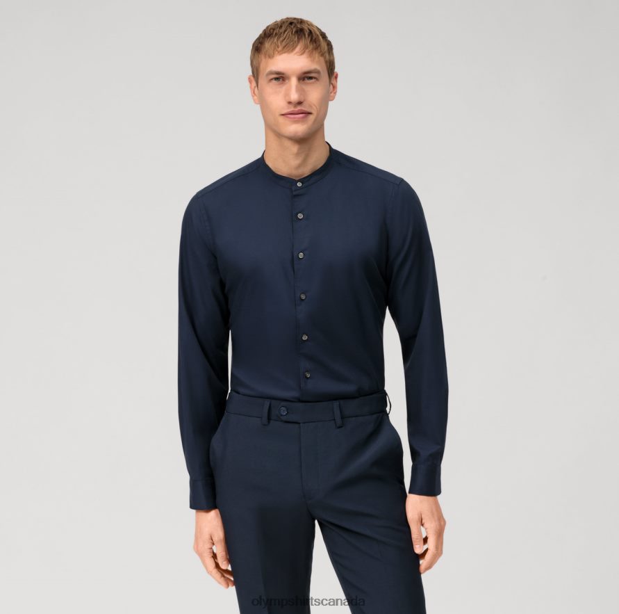 OLYMP Level Five Garment Washed Body Fit, Business Shirt, Stand-Up Collar, Marine H2P42H458 Clothing