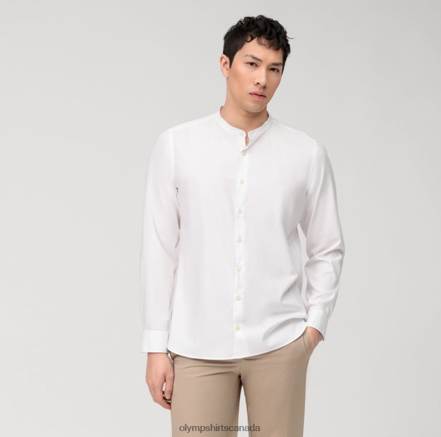 OLYMP Level Five Garment Washed Body Fit, Business Shirt, Stand-Up Collar, White H2P42H424 Clothing