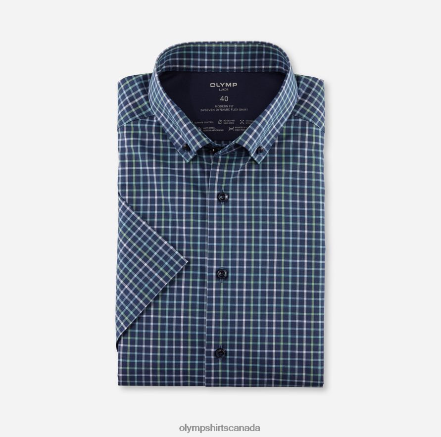 OLYMP Luxor 24/Seven Modern Fit, Business Shirt, Button-Down, Light Green H2P42H1148 Clothing