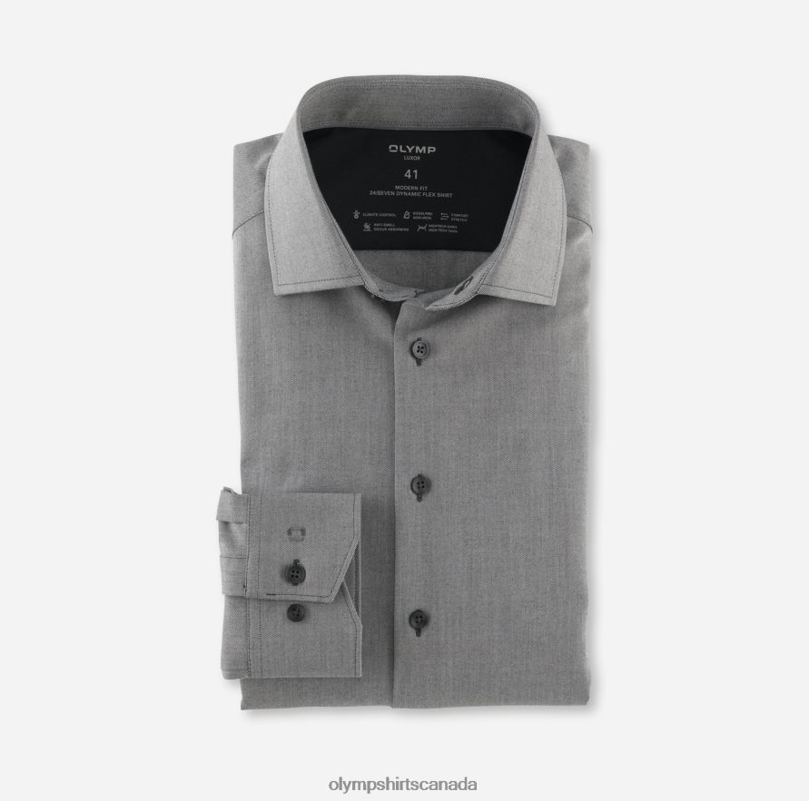 OLYMP Luxor 24/Seven Modern Fit, Business Shirt, Global Kent, Anthracite H2P42H1182 Clothing
