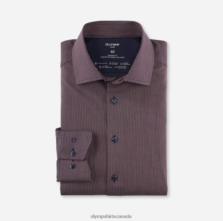 OLYMP Luxor 24/Seven Modern Fit, Business Shirt, Global Kent, Reddish Brown H2P42H1075 Clothing