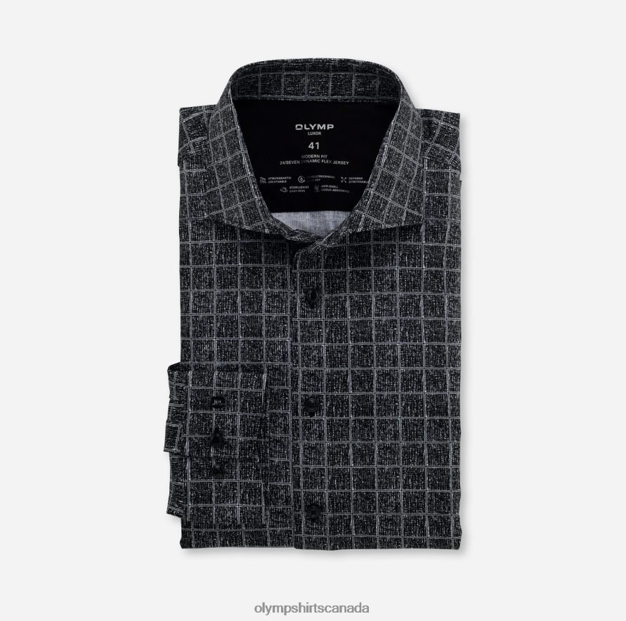 OLYMP Luxor 24/Seven Modern Fit, Business Shirt, Kent, Black H2P42H1352 Clothing
