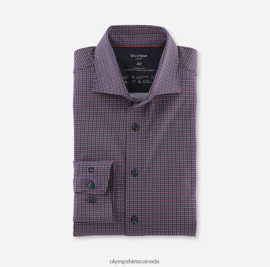 OLYMP Luxor 24/Seven Modern Fit, Business Shirt, Long Sleeve Extra Long, Kent, Red Orange H2P42H1419 Clothing