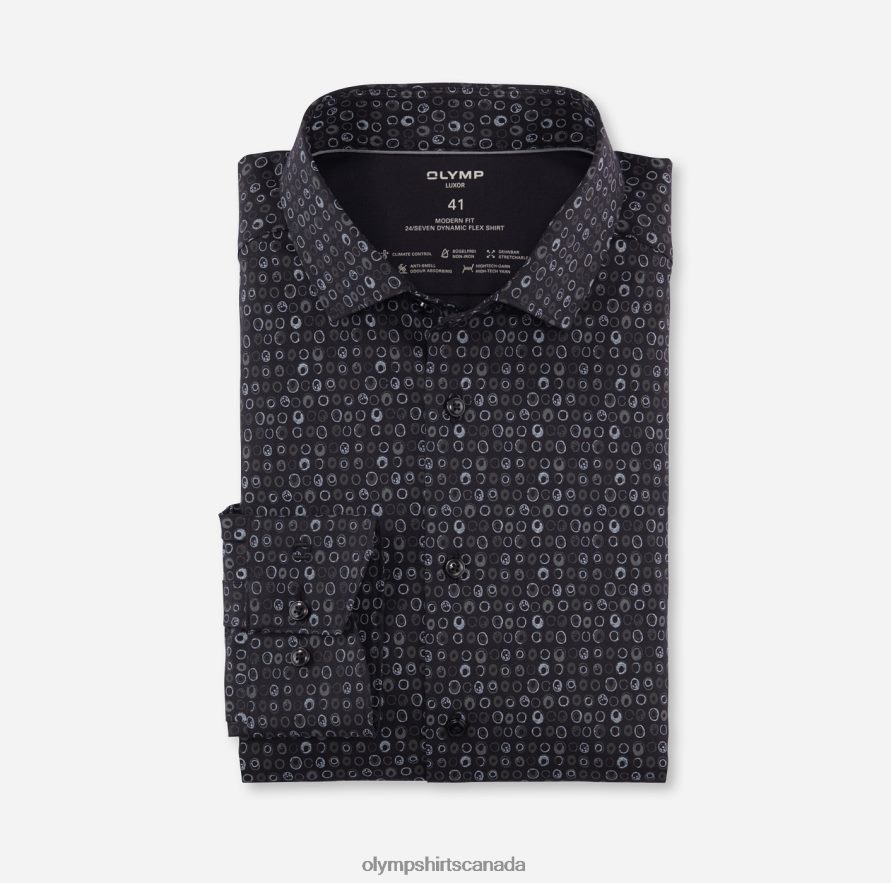 OLYMP Luxor 24/Seven Modern Fit, Business Shirt, Modern Kent, Black H2P42H1284 Clothing