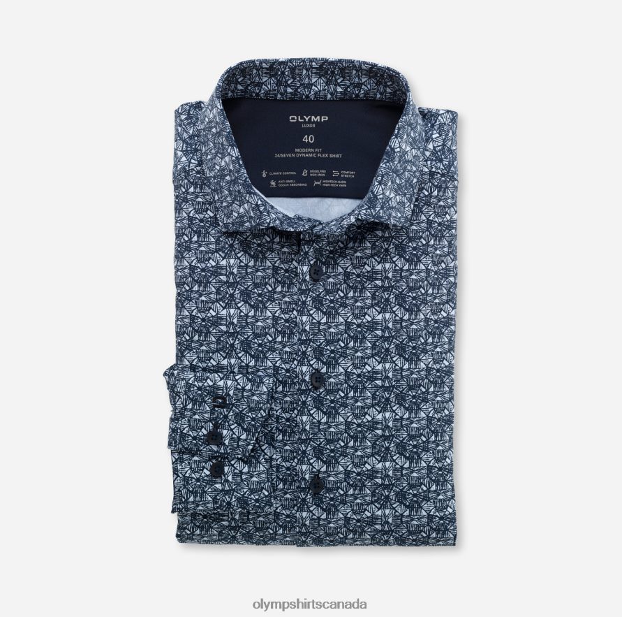 OLYMP Luxor 24/Seven Modern Fit, Business Shirt, Modern Kent, Bleu H2P42H1369 Clothing