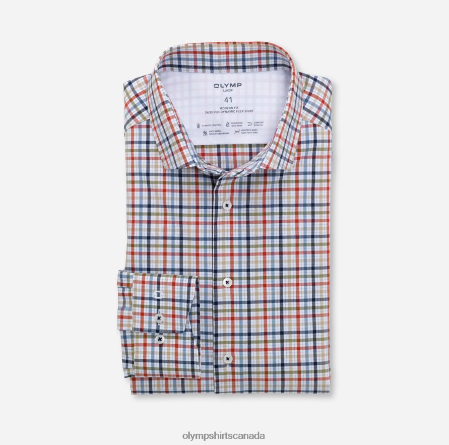 OLYMP Luxor 24/Seven Modern Fit, Business Shirt, Modern Kent, Red Orange H2P42H1371 Clothing