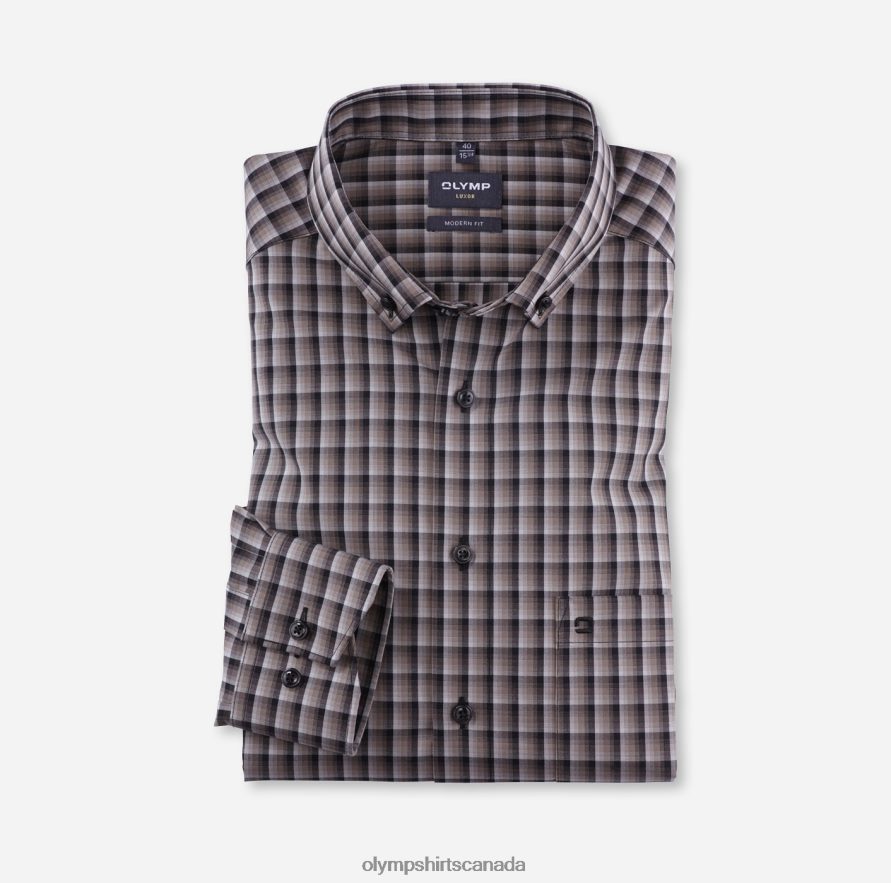 OLYMP Luxor Modern Fit, Business Shirt, Button-Down, Taupe H2P42H1063 Clothing