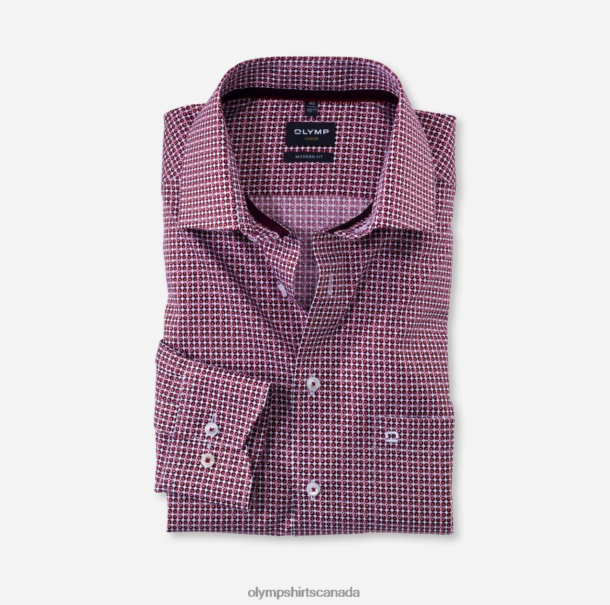 OLYMP Luxor Modern Fit, Business Shirt, Long Sleeve Extra Long, Global Kent, Garnet H2P42H1442 Clothing