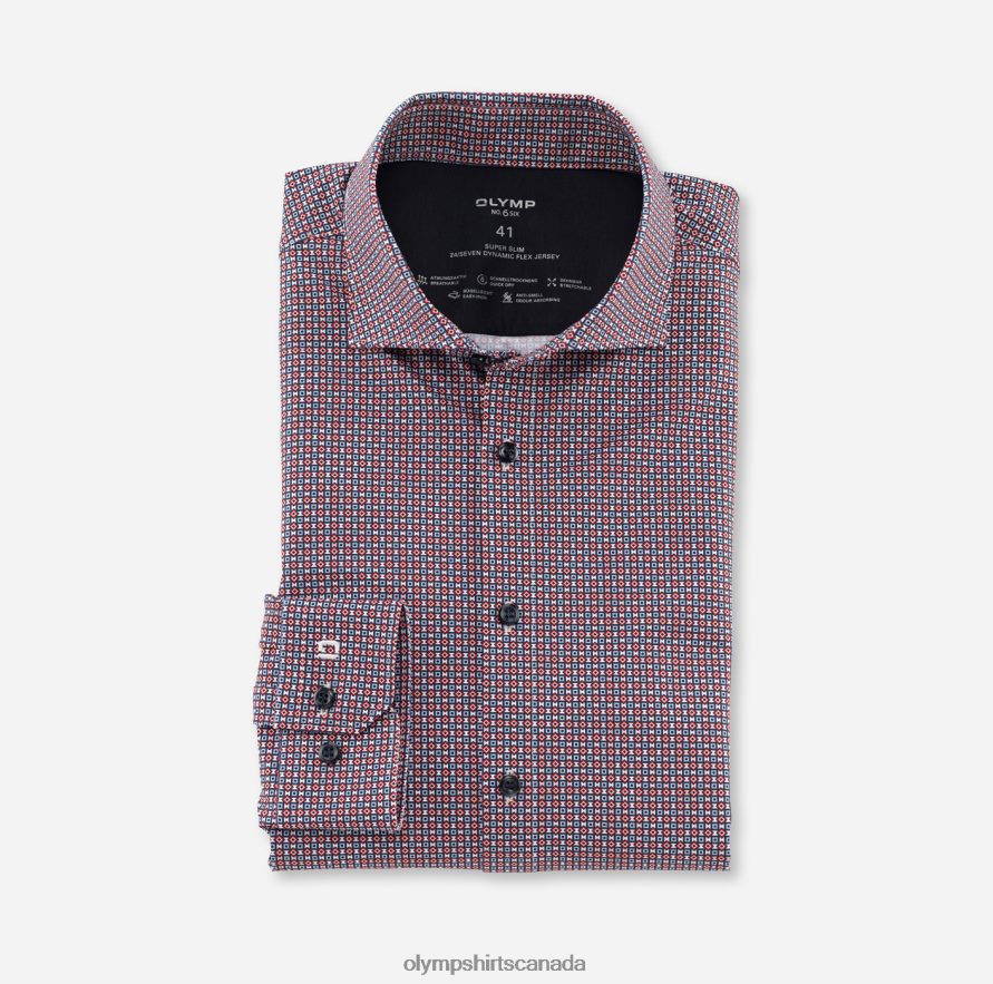 OLYMP No. Six 24/Seven Super Slim, Business Shirt, Kent, Red Orange H2P42H242 Clothing