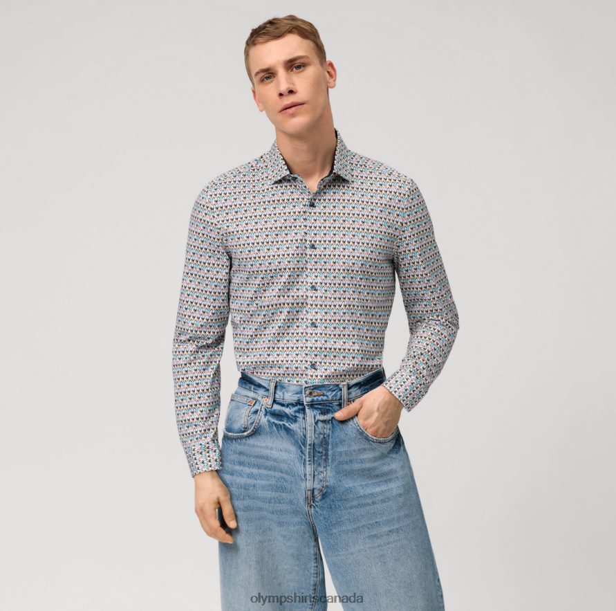 OLYMP No. Six 24/Seven Super Slim, Business Shirt, Modern Kent, Emerald H2P42H20 Clothing