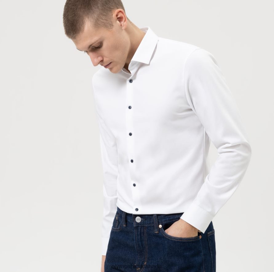 OLYMP No. Six 24/Seven Super Slim, Business Shirt, Modern Kent, White H2P42H80 Clothing