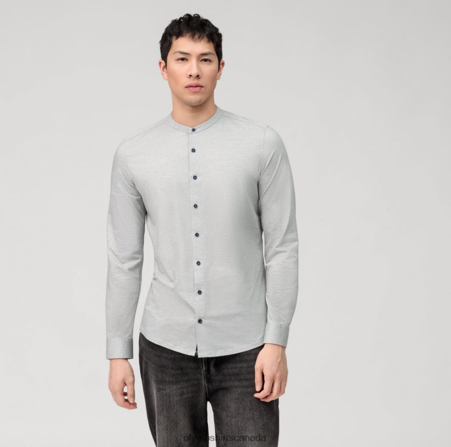 OLYMP No. Six 24/Seven Super Slim, Business Shirt, Stand-Up Collar, Olive H2P42H58 Clothing