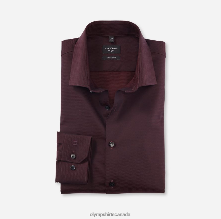 OLYMP No. Six Super Slim, Business Shirt, Long Sleeve Extra Long, Modern Kent, Dark Red H2P42H307 Clothing