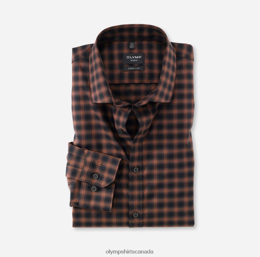 OLYMP No. Six Super Slim, Business Shirt, Modern Kent, Brown H2P42H245 Clothing