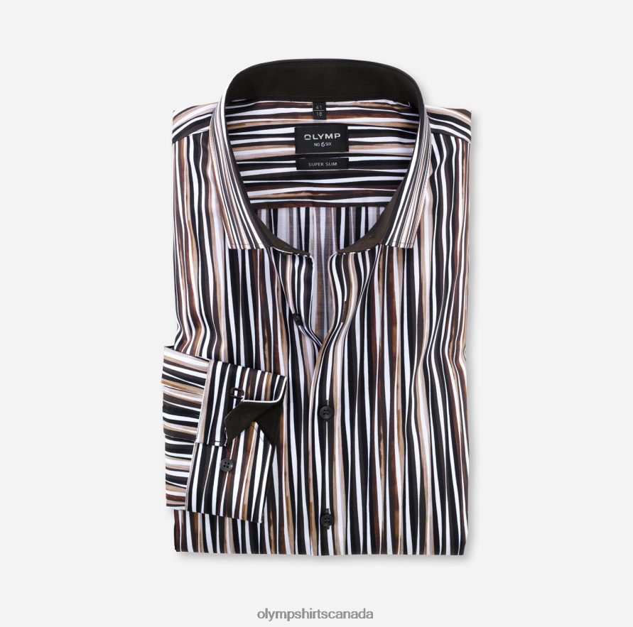 OLYMP No. Six Super Slim, Business Shirt, Modern Kent, Brown H2P42H252 Clothing